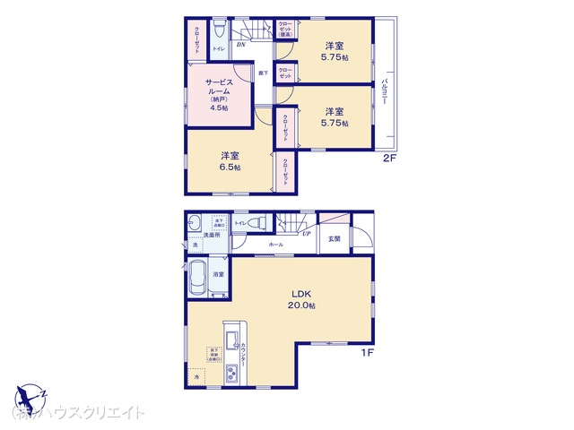 千葉県鎌ケ谷市北中沢２丁目の新築戸建て 3SLDK間取図 ※図面と異なる場合は現況を優先