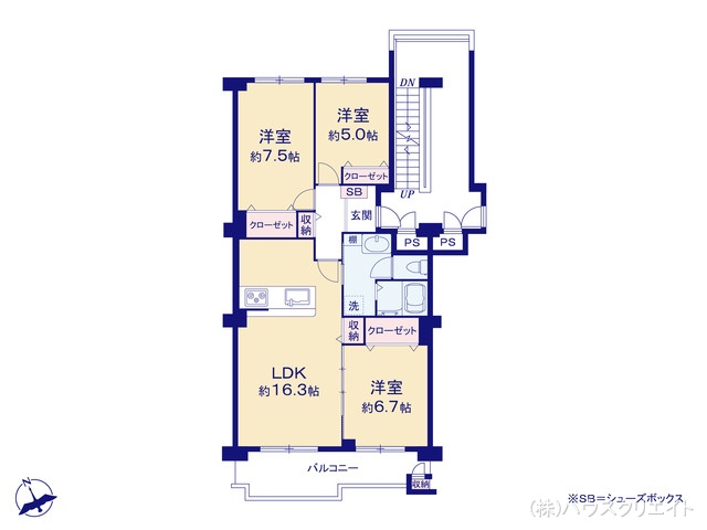 千葉県我孫子市つくし野3丁目のマンション『我孫子ビレジ3号棟』 3LDK間取図 ※図面と異なる場合は現況を優先