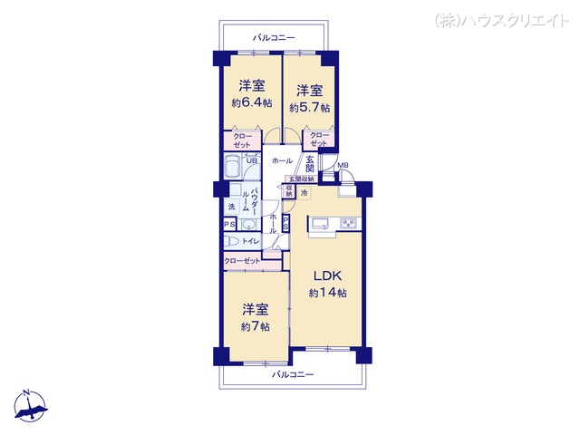 千葉県流山市東初石3丁目のマンション『東初石パークホームズ』 3LDK間取図 ※図面と異なる場合は現況を優先