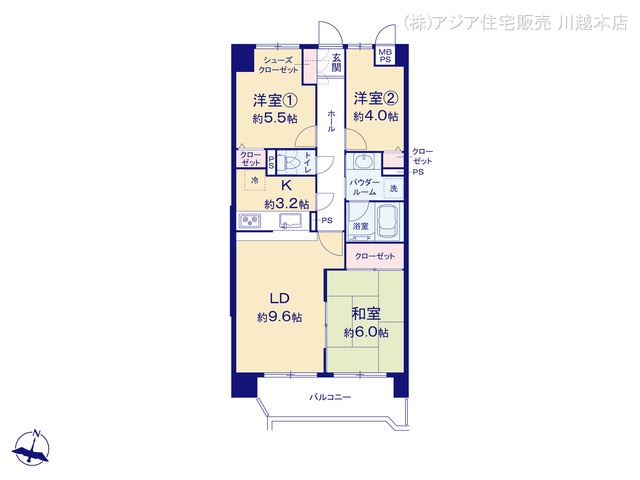 埼玉県坂戸市関間３丁目のマンション『コスモ若葉』 3LDK間取図 ※図面と異なる場合は現況を優先