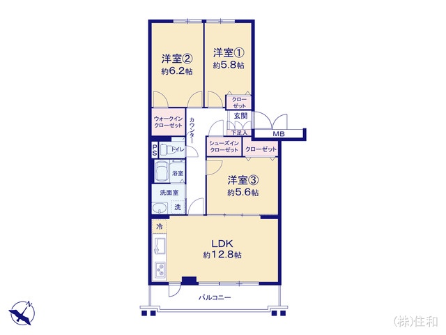 埼玉県志木市館2丁目のマンション『志木ニュータウン中央の森弐番街4号棟』 3LDK間取図 ※図面と異なる場合は現況を優先