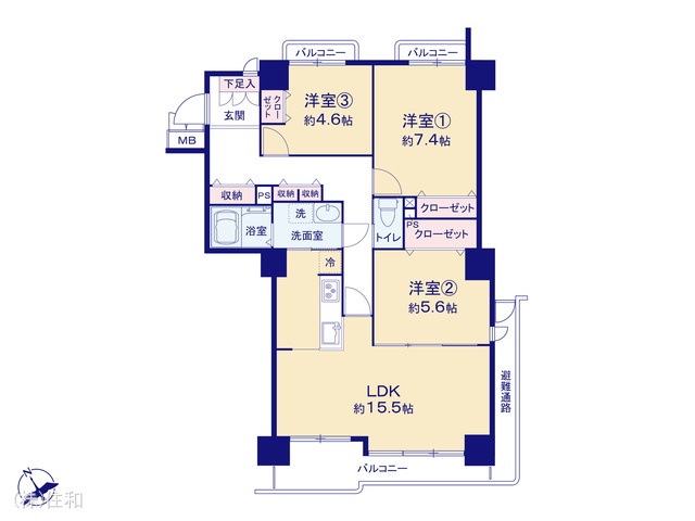 埼玉県入間郡三芳町大字藤久保のマンション『朝日センチュリーみずほ台E棟』 3LDK間取図 ※図面と異なる場合は現況を優先