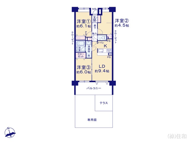 埼玉県朝霞市三原1丁目のマンション『ベルポート朝霞台参番館』 3LDK間取図 ※図面と異なる場合は現況を優先
