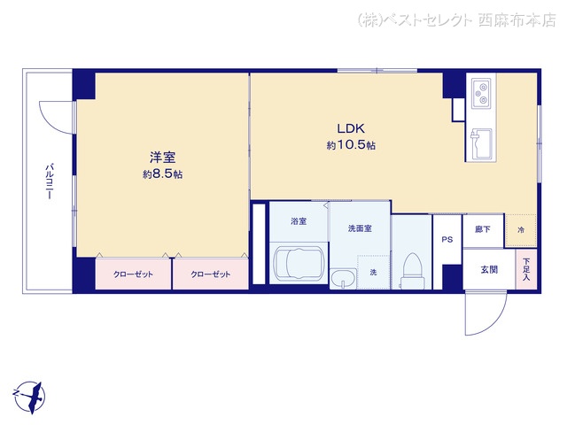 東京都大田区田園調布１丁目のマンション『田園調布ハイツ』 1LDK間取図 ※図面と異なる場合は現況を優先