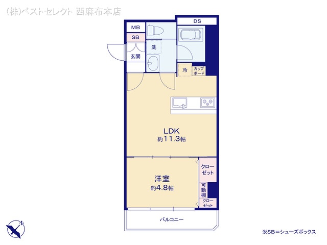 東京都港区赤坂4丁目のマンション『ライオンズマンション赤坂第2』 1LDK間取図 ※図面と異なる場合は現況を優先