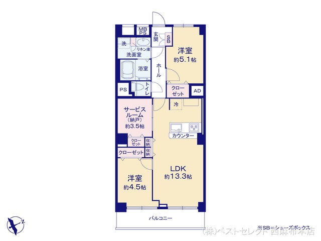 東京都大田区仲六郷２丁目のマンション『メガロン仲六郷』 2SLDK間取図 ※図面と異なる場合は現況を優先