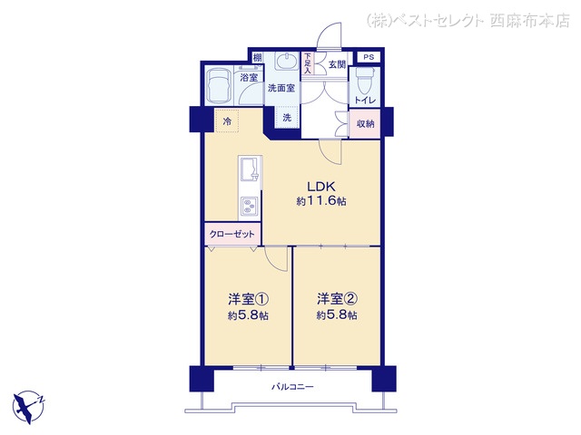 東京都港区芝浦4丁目のマンション『グランドパレス田町』 2LDK間取図 ※図面と異なる場合は現況を優先