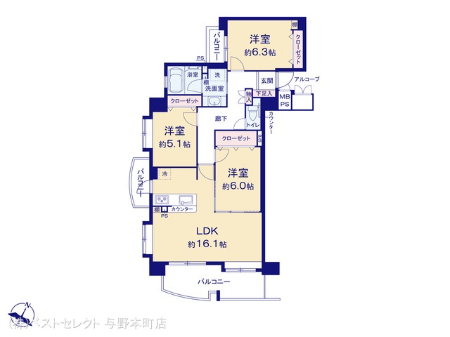 埼玉県さいたま市桜区南元宿2丁目のマンション『ライオンズガーデンシティ浦和』 3LDK間取図 ※図面と異なる場合は現況を優先