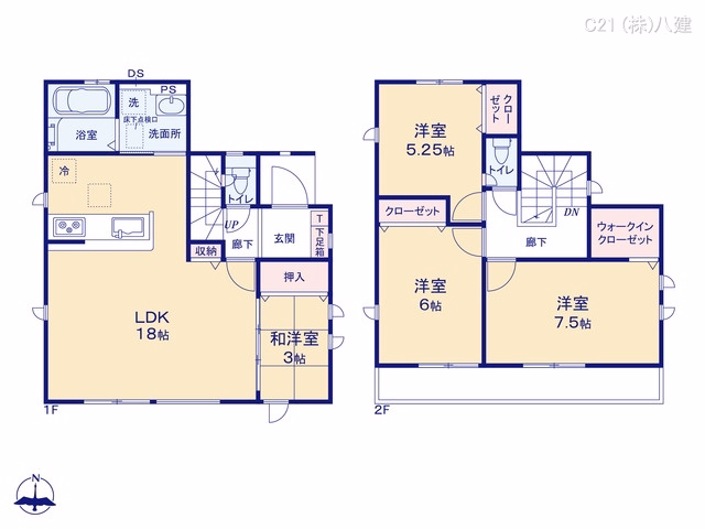 千葉県松戸市松飛台の新築戸建て 4LDK間取図 ※図面と異なる場合は現況を優先