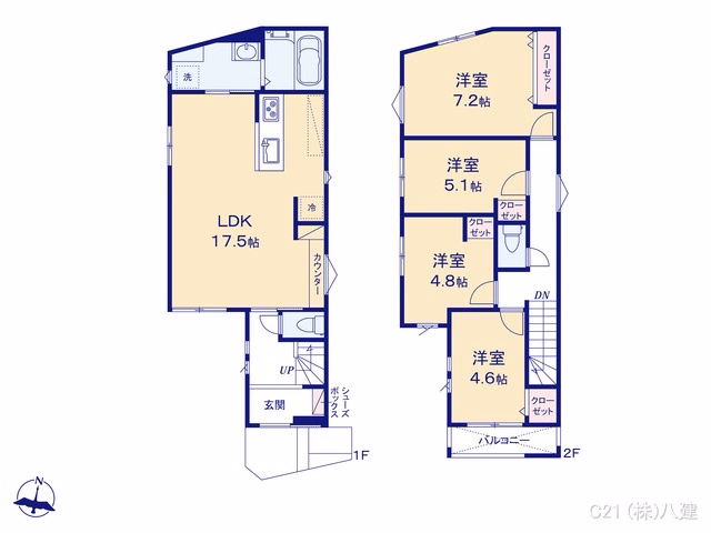 千葉県柏市西原１丁目の新築戸建て 4LDK間取図 ※図面と異なる場合は現況を優先