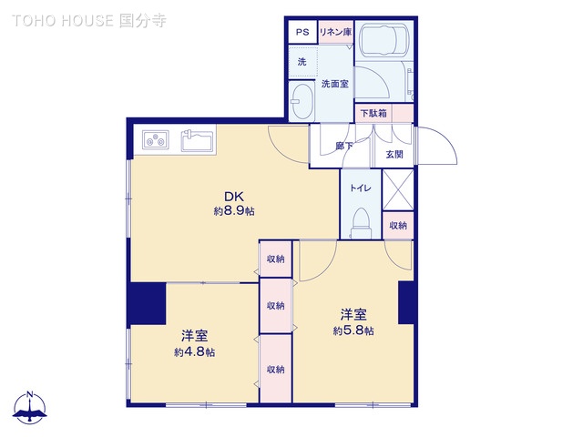 東京都小金井市中町４丁目のマンション『ライオンズシティ武蔵小金井』 2DK間取図 ※図面と異なる場合は現況を優先