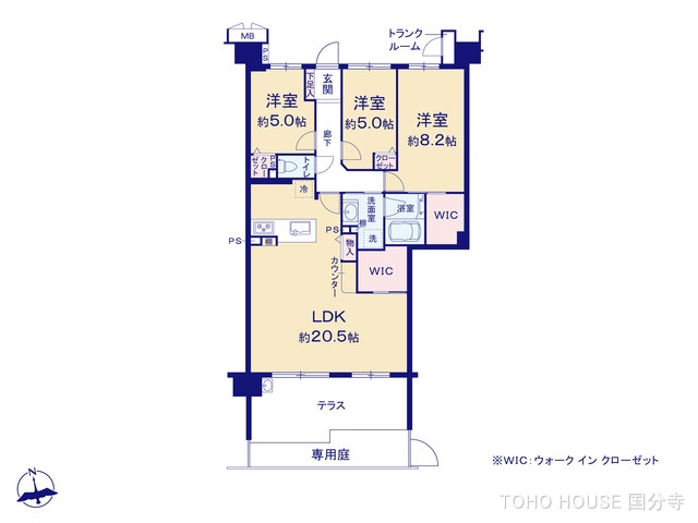 東京都国分寺市東恋ヶ窪3丁目のマンション『武蔵野レジデンス壱番街』 3LDK間取図 ※図面と異なる場合は現況を優先