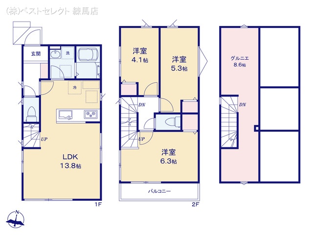 東京都練馬区西大泉４丁目の新築戸建て 3LDK間取図 ※図面と異なる場合は現況を優先