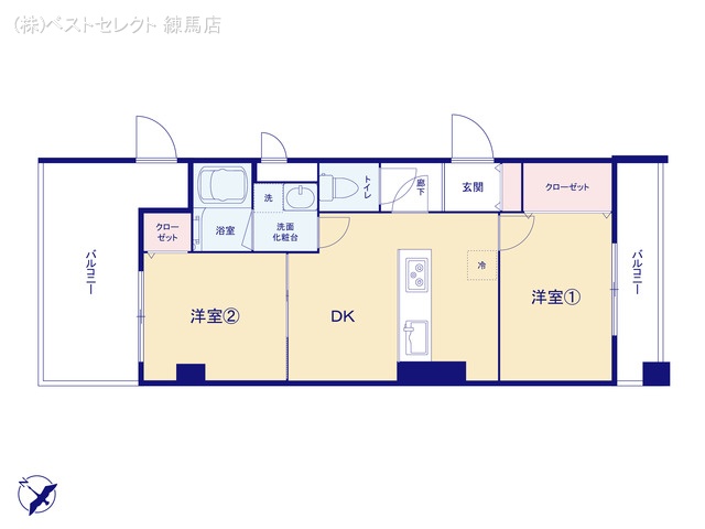 東京都練馬区上石神井1丁目のマンション『プロスパラス野田』 2DK間取図 ※図面と異なる場合は現況を優先