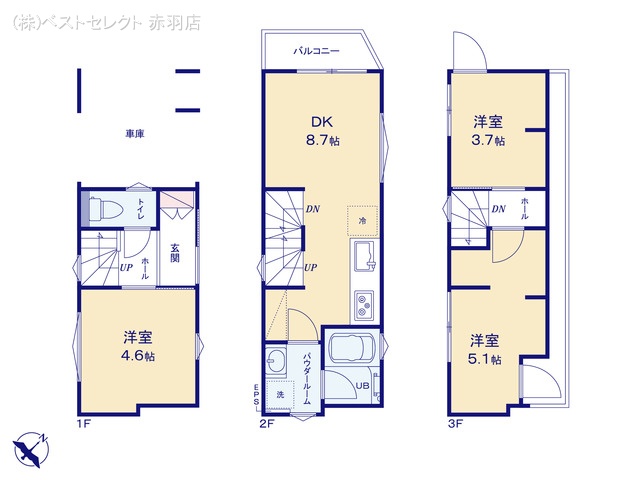 東京都北区滝野川6丁目の新築戸建て 3LDK間取図 ※図面と異なる場合は現況を優先
