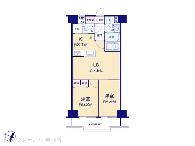 東京都北区東十条3丁目のマンション『東十条グリーンハイツ』 2LDK間取図 ※図面と異なる場合は現況を優先