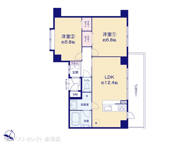 東京都板橋区小豆沢３丁目のマンション『ナイスアーバン志村坂上』 2LDK間取図 ※図面と異なる場合は現況を優先