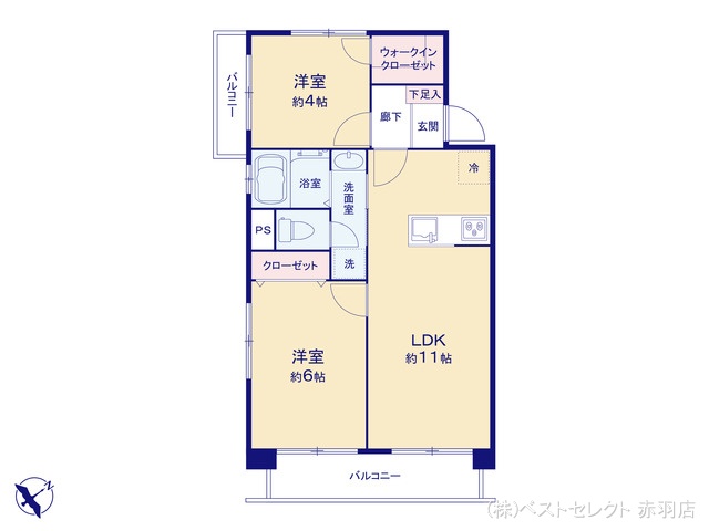 東京都板橋区東新町１丁目のマンション『常盤台myコーポ』 2LDK間取図 ※図面と異なる場合は現況を優先