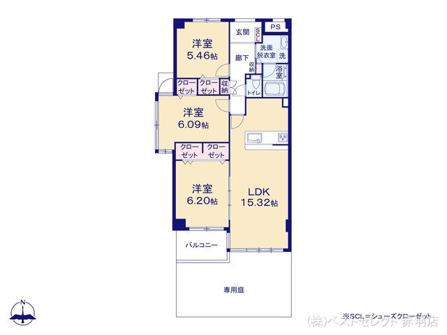東京都北区堀船3丁目のマンション『グリーンパーク王子』 3LDK間取図 ※図面と異なる場合は現況を優先