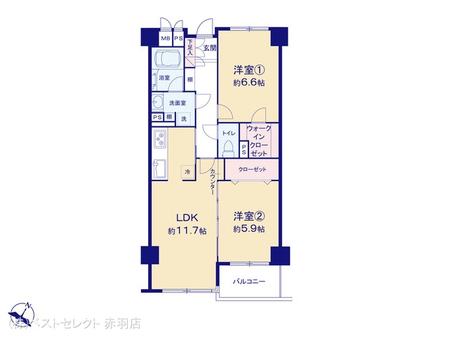東京都北区田端3丁目のマンション『駒込八幡坂ガーデニア』 2LDK間取図 ※図面と異なる場合は現況を優先