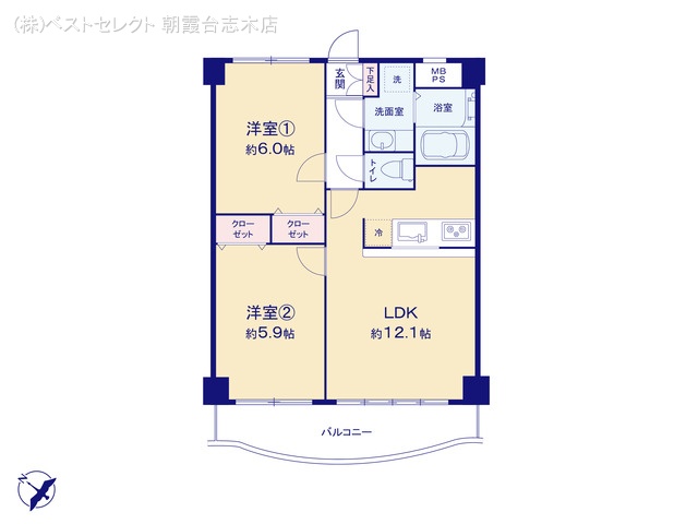 埼玉県朝霞市溝沼７丁目のマンション『朝霞台ダイカンプラザ』 2LDK間取図 ※図面と異なる場合は現況を優先