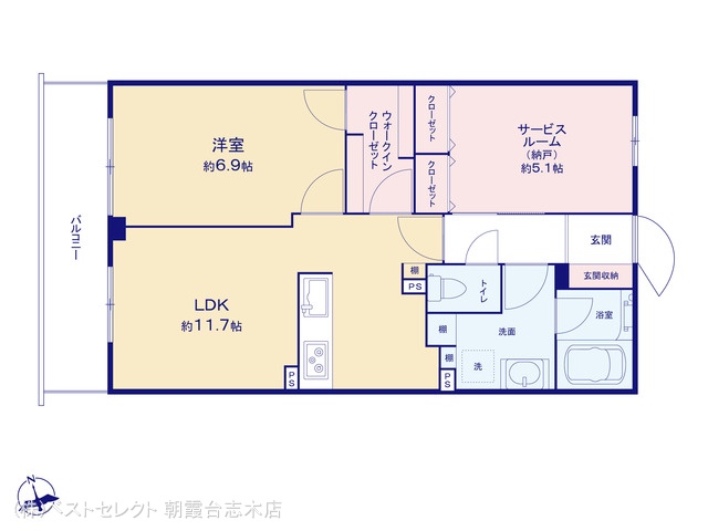 埼玉県和光市下新倉4丁目のマンション『クリオ西高島平参番館』 1SLDK間取図 ※図面と異なる場合は現況を優先
