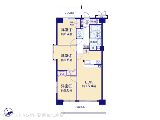 埼玉県和光市新倉3丁目のマンション『レーベンハイム和光ヒルズ弐番館』 3LDK間取図 ※図面と異なる場合は現況を優先