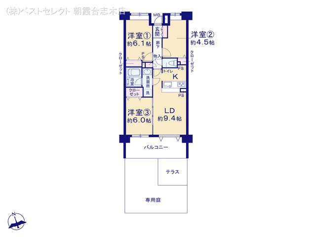 埼玉県朝霞市三原1丁目のマンション『ベルポート朝霞台参番館』 3LDK間取図 ※図面と異なる場合は現況を優先
