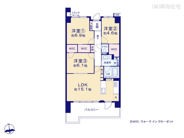 東京都府中市住吉町2丁目のマンション『ラヴィラ府中多摩川』 3LDK間取図 ※図面と異なる場合は現況を優先