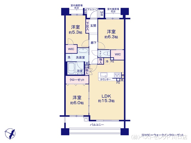 埼玉県川口市末広1丁目のマンション『パークスクエア川口』 3LDK間取図 ※図面と異なる場合は現況を優先