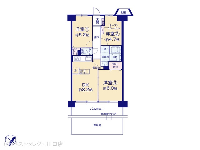 埼玉県川口市金山町のマンション『コスモ川口サンスクエア』 3DK間取図 ※図面と異なる場合は現況を優先