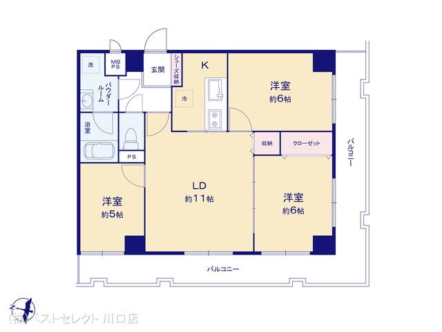埼玉県蕨市中央２丁目のマンション『ワコー第2蕨マンション』 3LDK間取図 ※図面と異なる場合は現況を優先