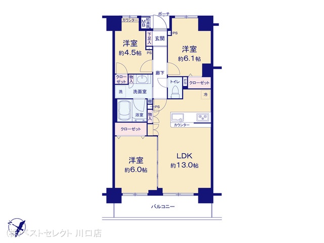 埼玉県戸田市大字新曽のマンション『藤和シティホームズ戸田』 2LDK間取図 ※図面と異なる場合は現況を優先