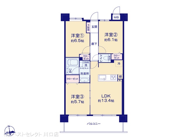 埼玉県蕨市北町４丁目のマンション『グリーンミユキ蕨北町』 3LDK間取図 ※図面と異なる場合は現況を優先