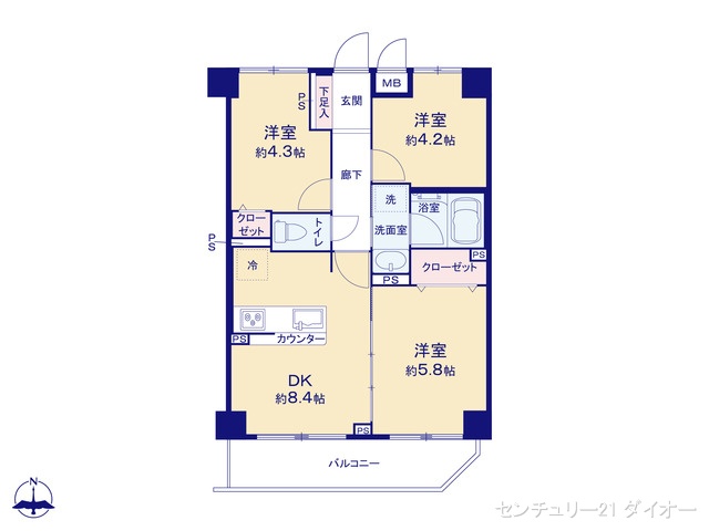 東京都葛飾区堀切5丁目のマンション『コスモ堀切菖蒲園駅前』 3DK間取図 ※図面と異なる場合は現況を優先