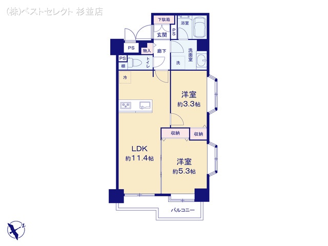 東京都杉並区荻窪3丁目のマンション『荻窪三丁目シティハウス』 2LDK間取図 ※図面と異なる場合は現況を優先