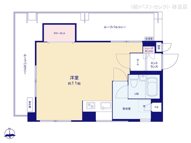 東京都中野区本町3丁目のマンション『矢崎コープ』 1ワンルーム間取図 ※図面と異なる場合は現況を優先