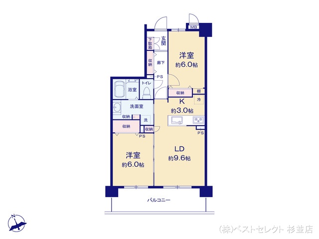 東京都杉並区高井戸東2丁目のマンション『クレストフォルム高井戸南』 2LDK間取図 ※図面と異なる場合は現況を優先