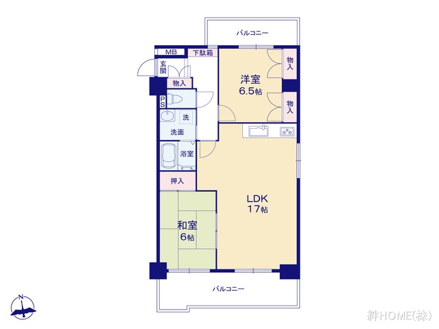 愛知県名古屋市中村区太閤通9丁目のマンション『宝・中村公園ハイツ』 2LDK間取図 ※図面と異なる場合は現況を優先