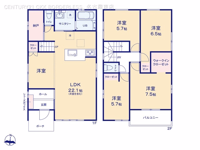 新築戸建て 名古屋市北区長喜町2期 1号棟 間取図