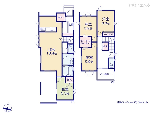 愛知県尾張旭市新居町今池下の新築戸建て 4LDK間取図 ※図面と異なる場合は現況を優先