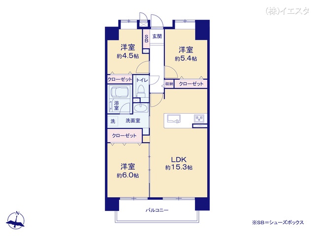 愛知県尾張旭市白鳳町2丁目のマンション『アイ旭』 3LDK間取図 ※図面と異なる場合は現況を優先