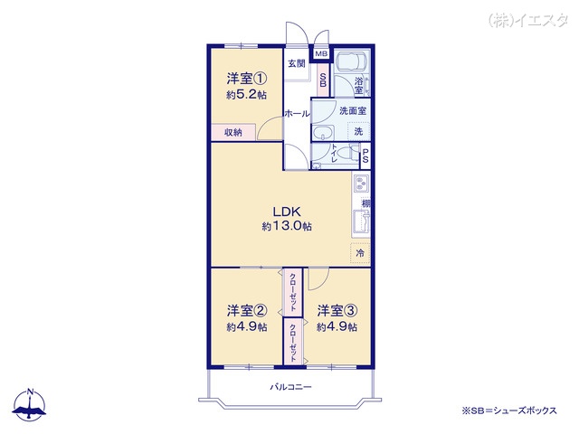 愛知県名古屋市名東区貴船1丁目のマンション『エクレール貴船』 3LDK間取図 ※図面と異なる場合は現況を優先