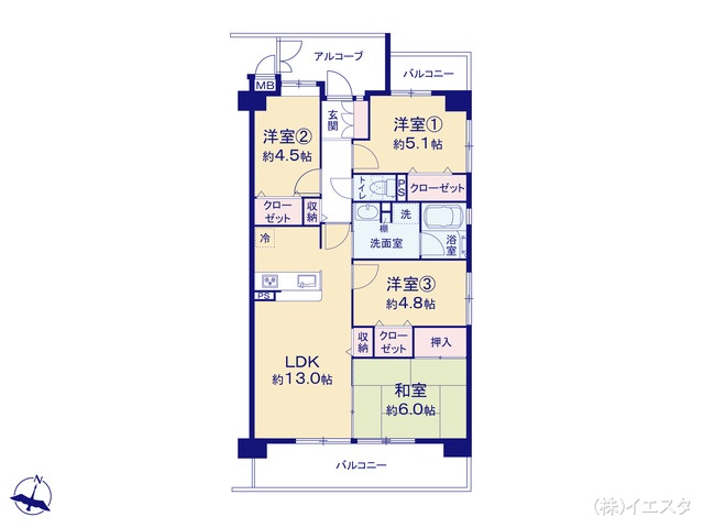 愛知県尾張旭市東栄町4丁目のマンション『アピエス三郷』 4LDK間取図 ※図面と異なる場合は現況を優先