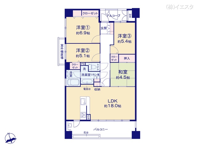 愛知県日進市香久山4丁目のマンション『日進香久山杜の街107号棟』 4LDK間取図 ※図面と異なる場合は現況を優先