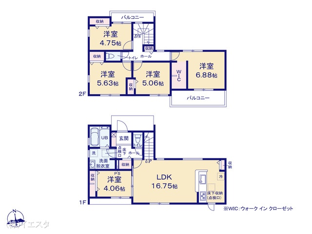 愛知県長久手市早稲田の新築戸建て 5LDK間取図 ※図面と異なる場合は現況を優先