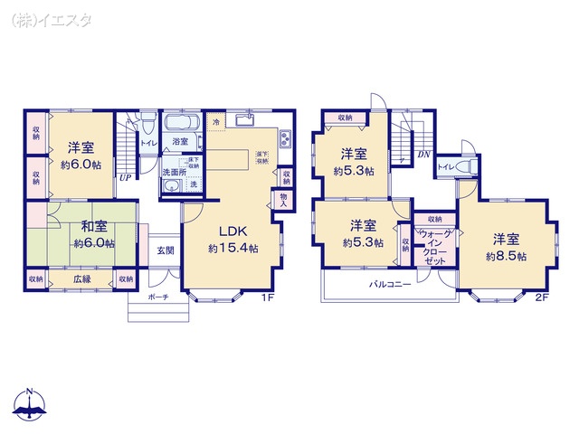愛知県名古屋市名東区香流1丁目の中古戸建て 5LDK間取図 ※図面と異なる場合は現況を優先