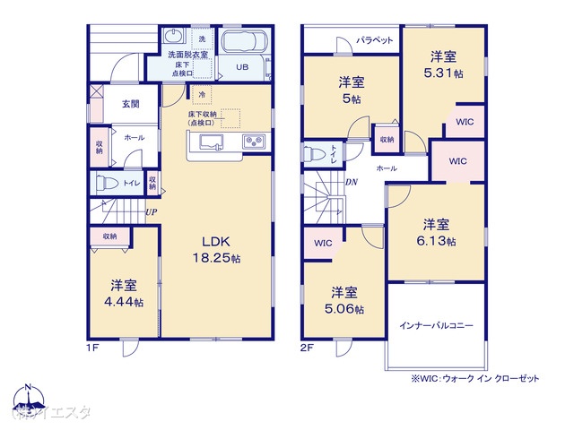 愛知県春日井市中央台６丁目の新築戸建て 5LDK間取図 ※図面と異なる場合は現況を優先