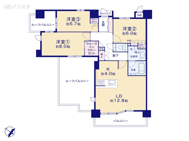 愛知県名古屋市名東区高社１丁目のマンション『BELISTA高社』 3LDK間取図 ※図面と異なる場合は現況を優先