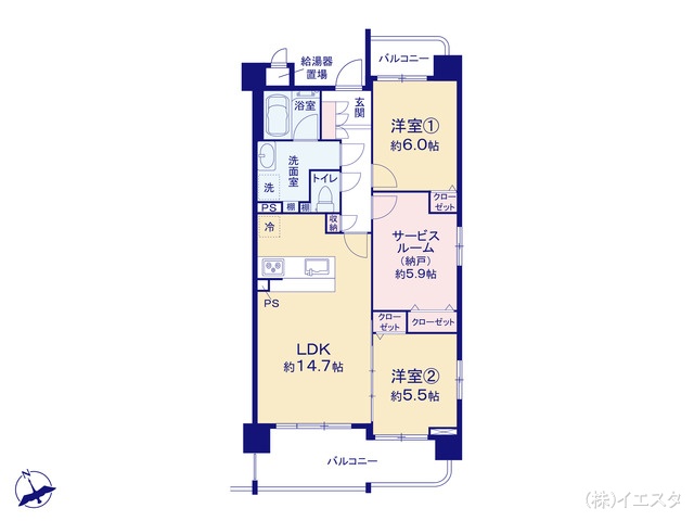 愛知県春日井市大和通１丁目のマンション『シャトー勝川III』 2SLDK間取図 ※図面と異なる場合は現況を優先